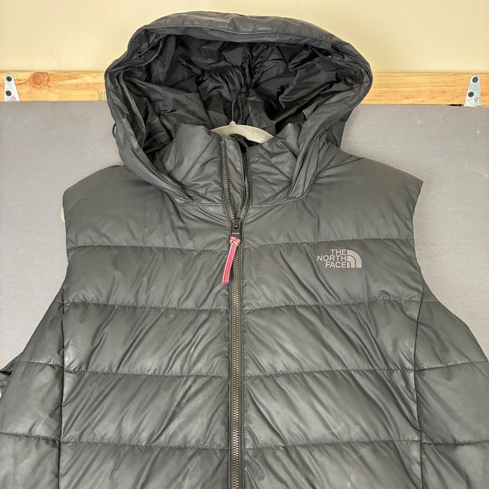 The North Face 550 Goose Down Hooded Quilted Vest Women's Size Large Dark Gray